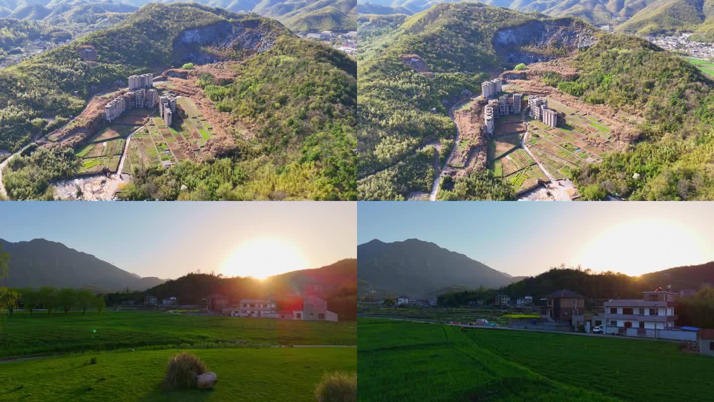 夕阳下航拍安吉余村