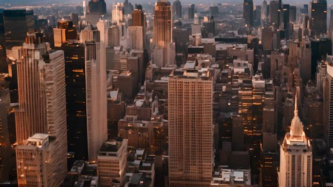 曼哈顿金融区鸟瞰图。著名的摩天大楼。