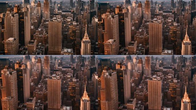 曼哈顿金融区鸟瞰图。著名的摩天大楼。