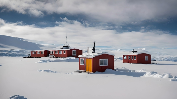南极科考南极站冰雪中的南极科考站
