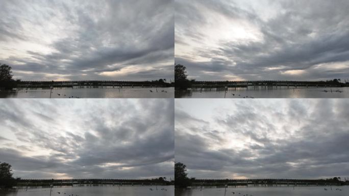 湿地公园乌云密布天空延时