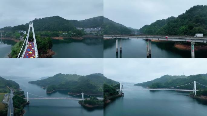 4K航拍浙江杭州千岛湖大桥
