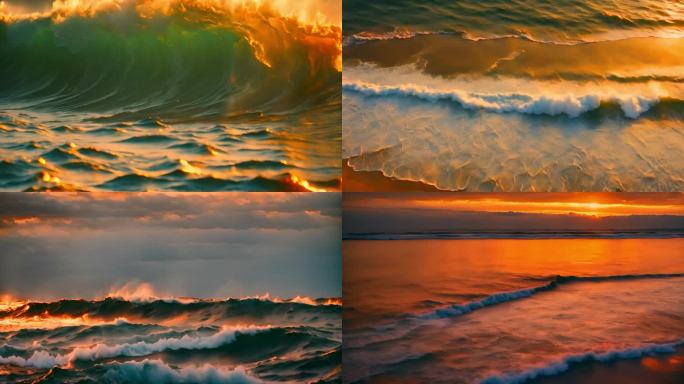夕阳下唯美海浪 巨浪合集