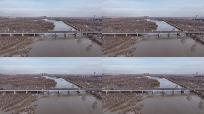伊犁河河流城市风光航拍4K素材
