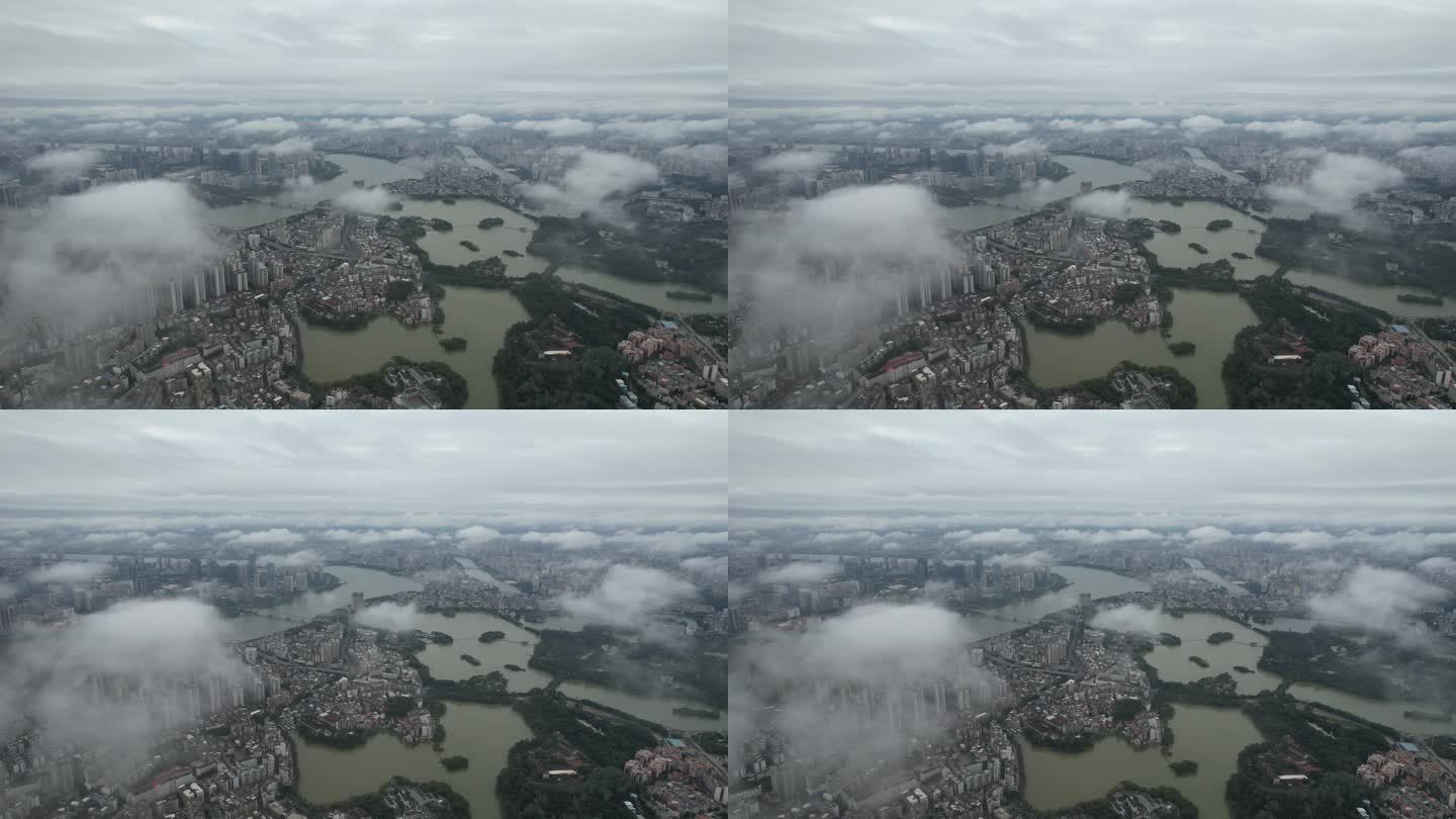 雨后大雾多云的惠州市区航拍风光