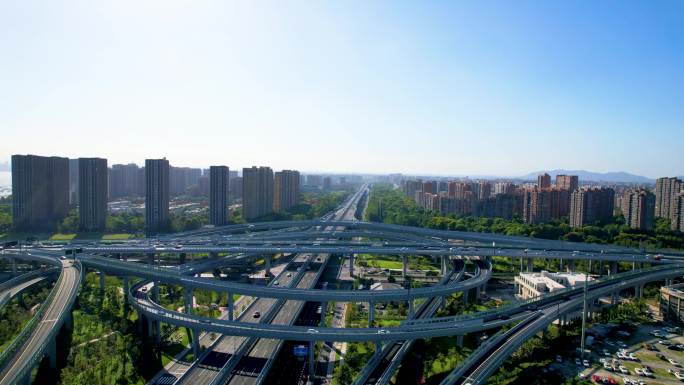 杭州下沙路立交桥汽车车辆车流风景视频素材