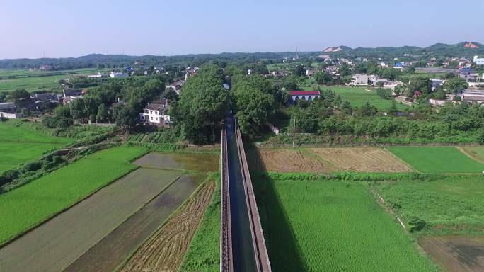 航拍_乡村_风景_水乡_稻田_水渠