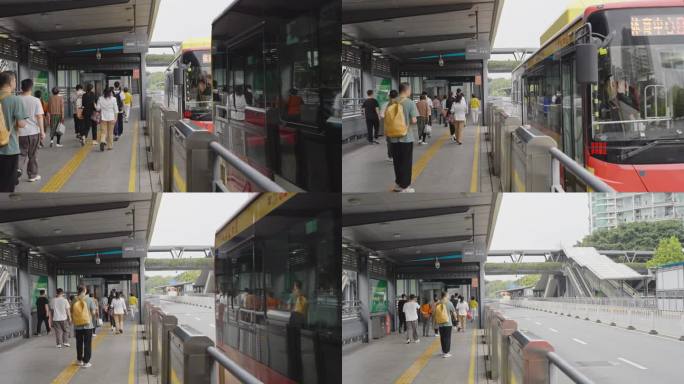 广州天河路石牌桥乘客换乘，BRT公交出站