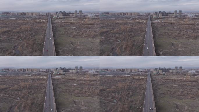 伊犁河河流城市风光航拍4K素材