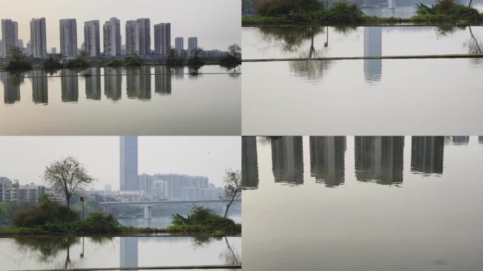 城市高楼水中倒影