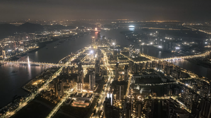 航拍广州南沙夜景4k延时