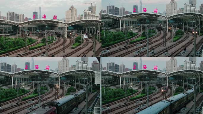 4k-高铁动车火车进出火车站上海站