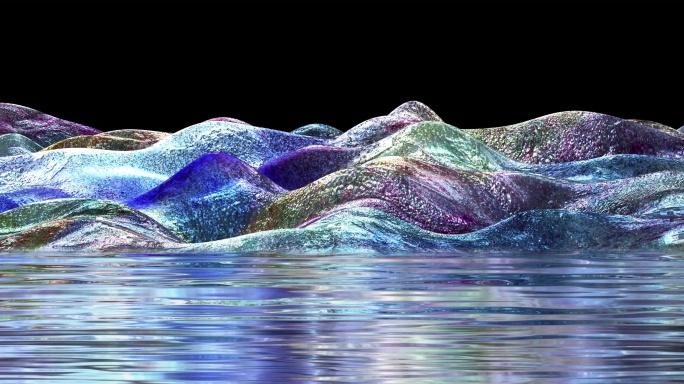 唯美极简意境镭射酸性金属彩色山脉抽象山水