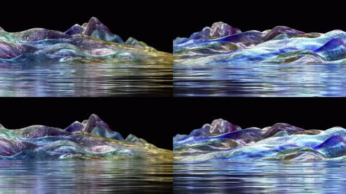 唯美极简意境镭射酸性金属彩色山脉抽象山水