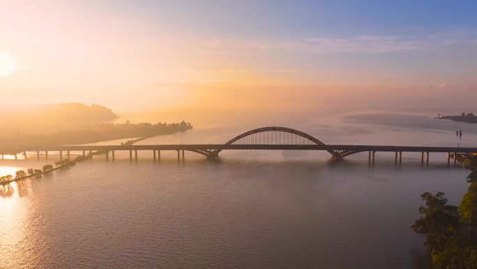 云南昆明特大桥清晨风光航拍