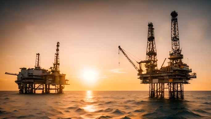 钻井海上油田平台海底石油勘探阳光夕阳