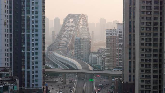4k武汉汉江湾大桥轻轨一号线同框日景夜景