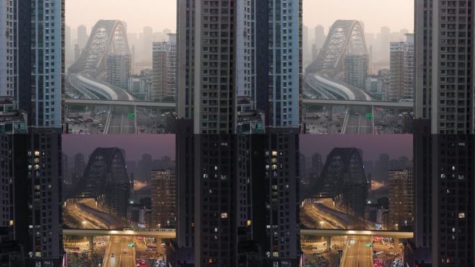 4k武汉汉江湾大桥轻轨一号线同框日景夜景