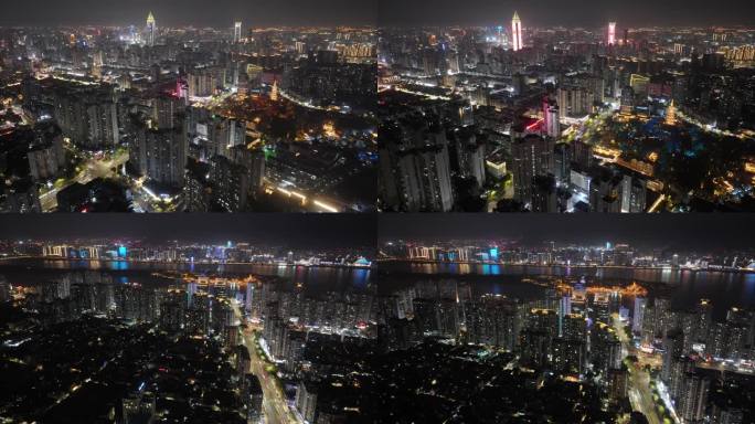 浙江温州市鹿城区夜景航拍延时夜晚城市风景