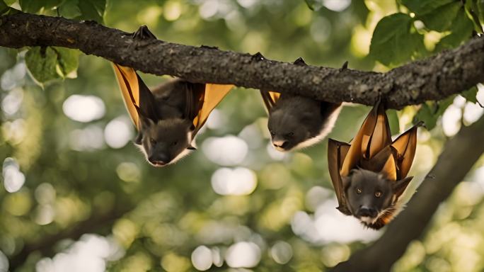 挂在树林里的蝙蝠特写