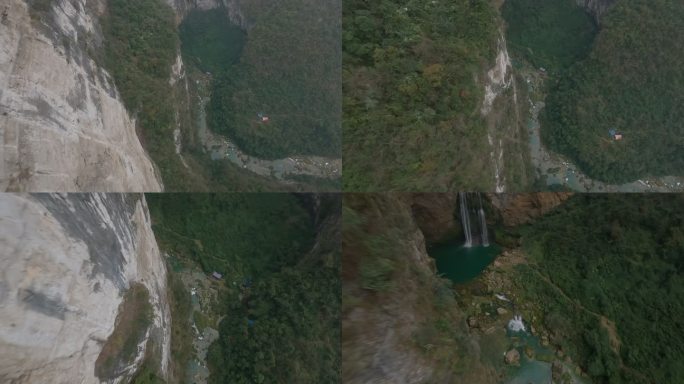 羊皮洞瀑布枯水期fpv穿越机航拍贵州
