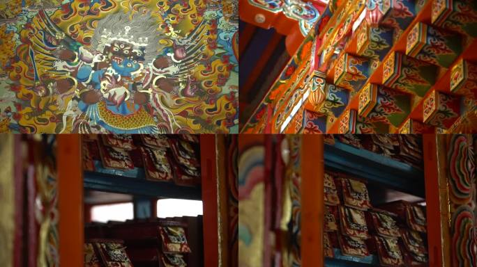 藏传佛教寺院壁画 僧人喇嘛 经书藏传寺院