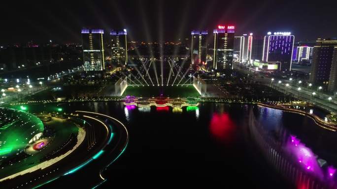 城市夜景灯光喷泉秀