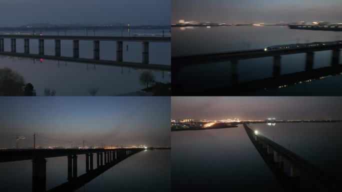 蓝调夜景高铁相汇