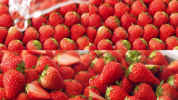 新鲜的草莓泼水冲水旋转的夏季水果
