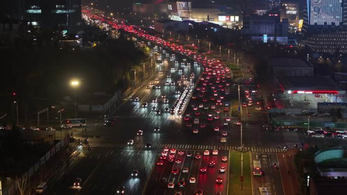 经十路 夜景 车流 灯光秀 航拍 奥体