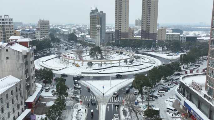 湖北孝感安陆暴雪雪景4k航拍