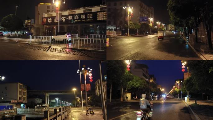 凌晨街道路灯无人半夜街道红绿灯无人街道