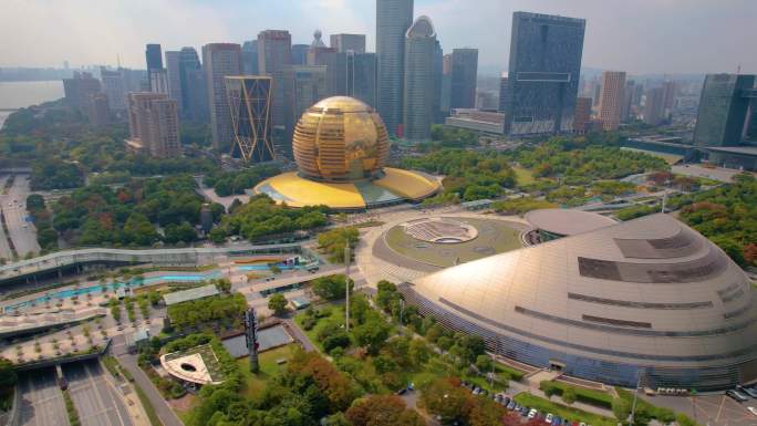 杭州钱江新城市民中心风景视频素材航拍合集