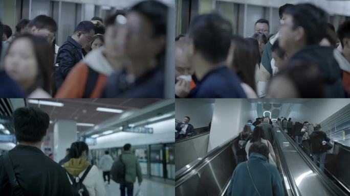 地铁站人流乘坐电梯人流进站出站