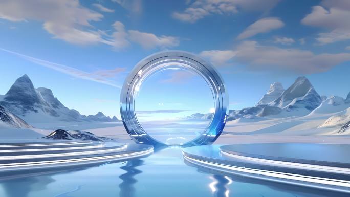 8款简约3D空间展示展台冰雪圆环干净
