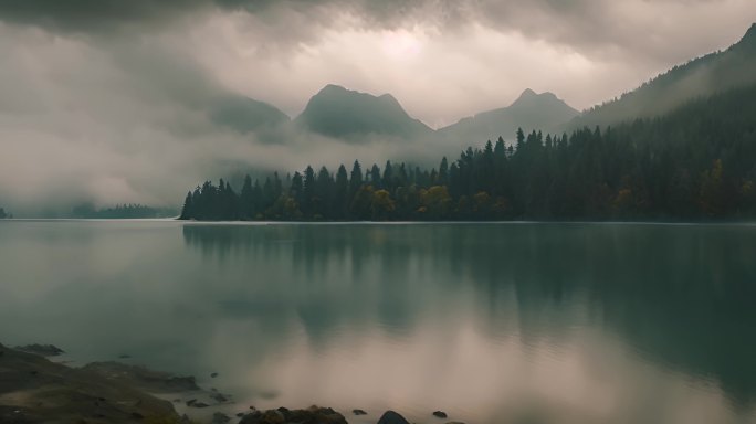 雨后的森林湖面