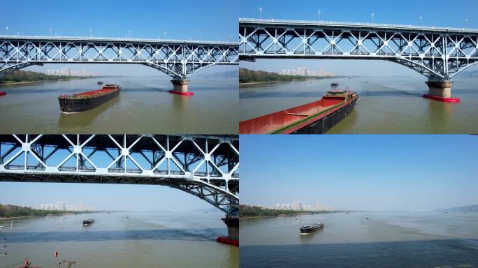 南京长江大桥铁路公路桥城市风光航运航拍