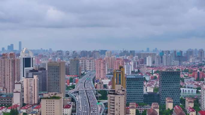 上海市杨浦区大柏树立交桥航拍车流交通城市