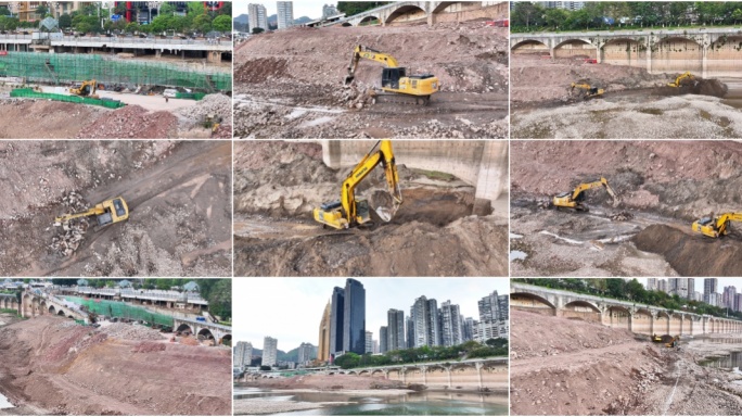 挖掘机清理河道河道治理 水利工程生态环境