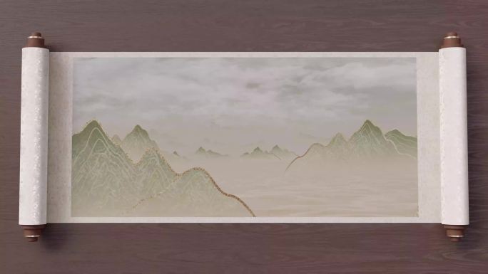 中国风画卷千里江山图古风ae卷轴打开模版