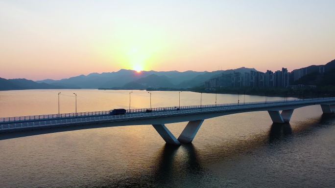 夕阳大桥 山水 光影 自然风光 千岛湖