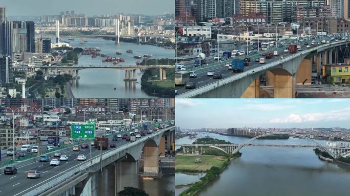 [4K高清]大桥 车流  桥梁 城市 河