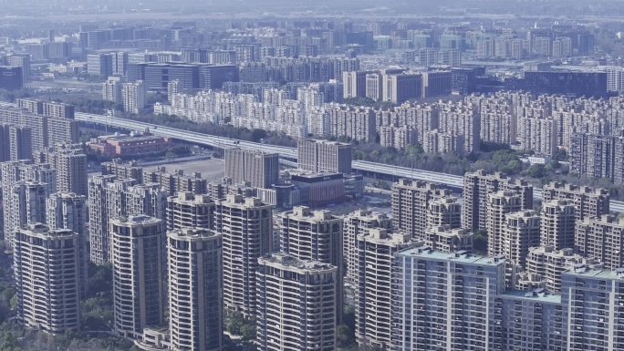 杭州城市高楼大厦建筑群住宅区空境4K原创