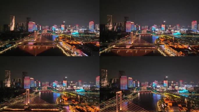 无人机航拍浙江省宁波市三江口城市夜景