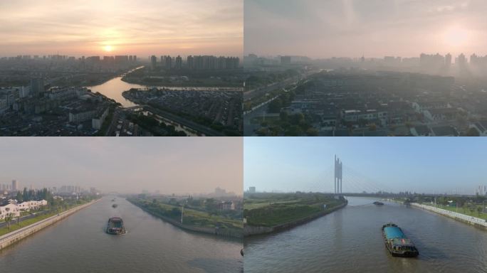 4k-丹阳城市风景航拍京杭大运河万善塔