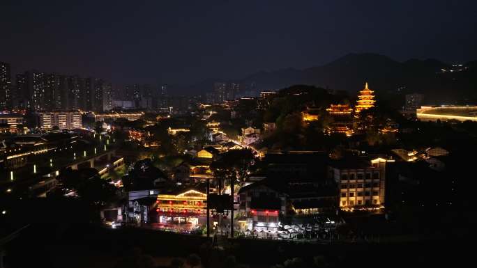 重庆磁器口古镇夜景航拍延时4K