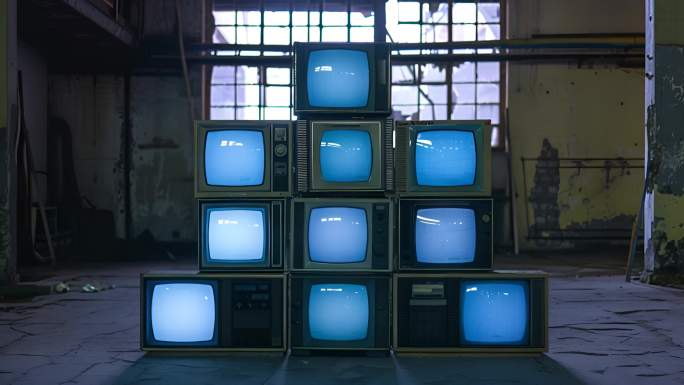 老电视机堆在一起 艺术 设计