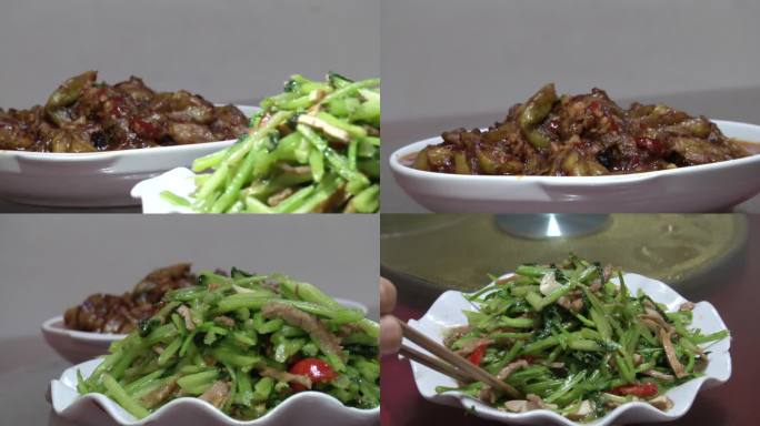 芹菜炒肉丝 猪肉炒藕条 肉末茄子 夹菜
