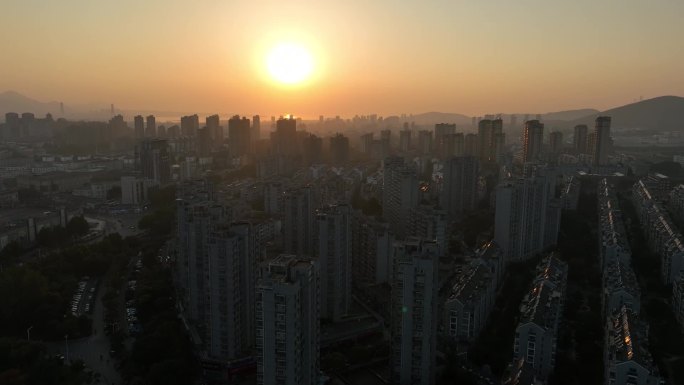 安徽巢湖城市空镜夕阳航拍