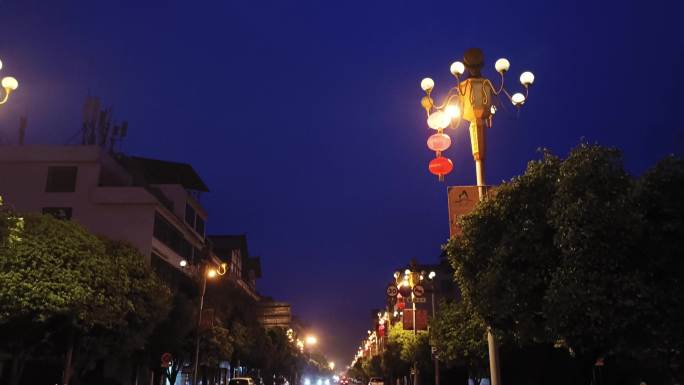 凌晨城市凌晨街道 路灯街道 无人半夜街道